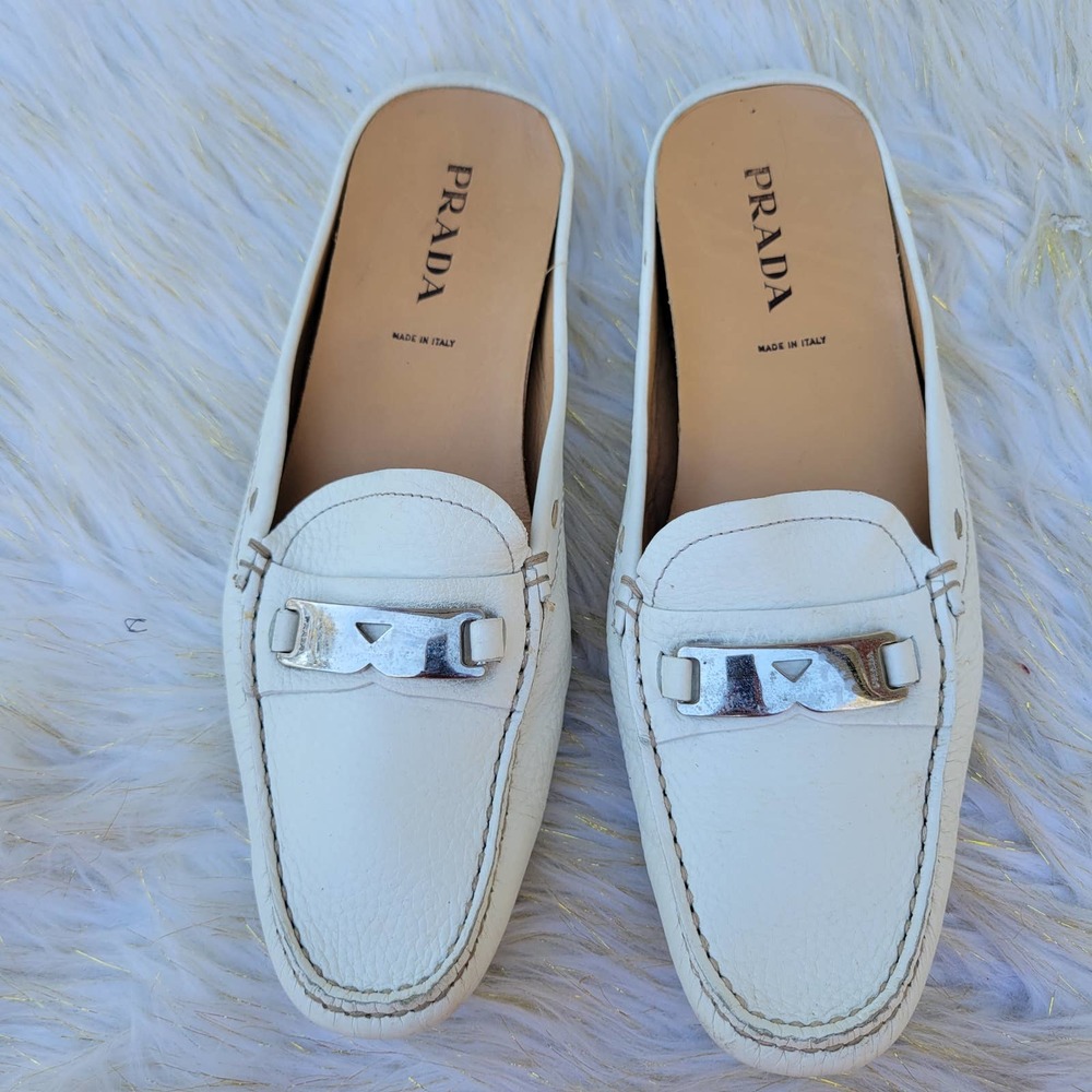 Authentic Prada White Leather Mule 38 - Picture 3 of 11
